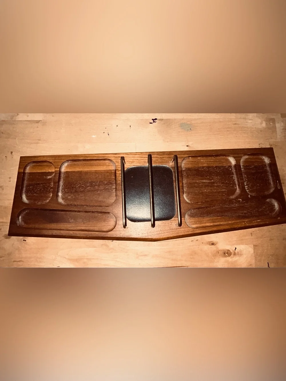 Vtg Extra Long Mens Solid Wood Dresser Valet Cady Walnut MCM Made In USA